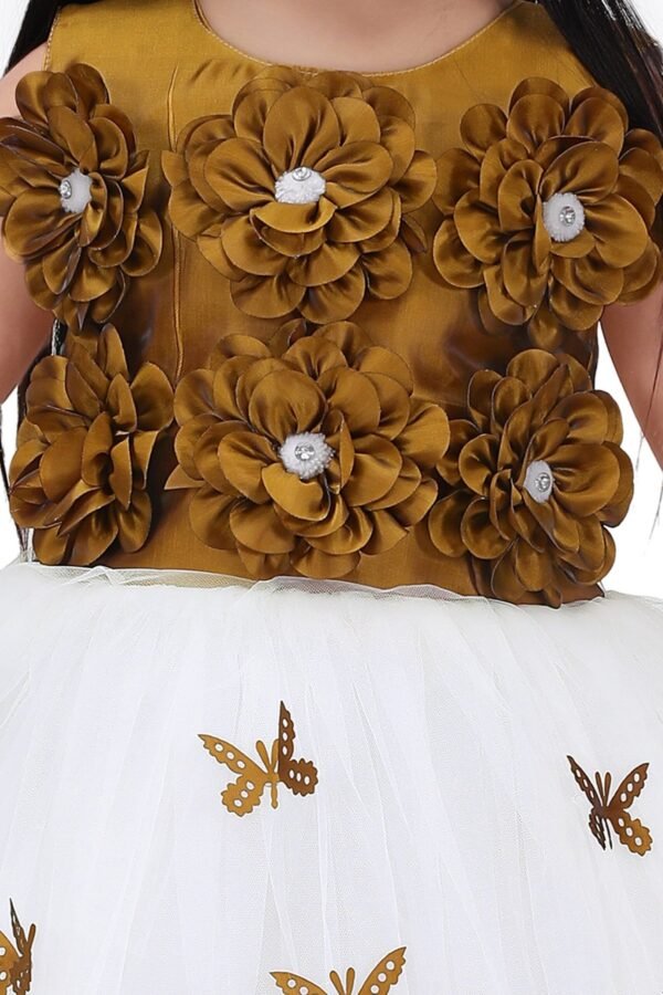 Lighting Dress Net Long Frock for Girls - Gold Color - Image 4