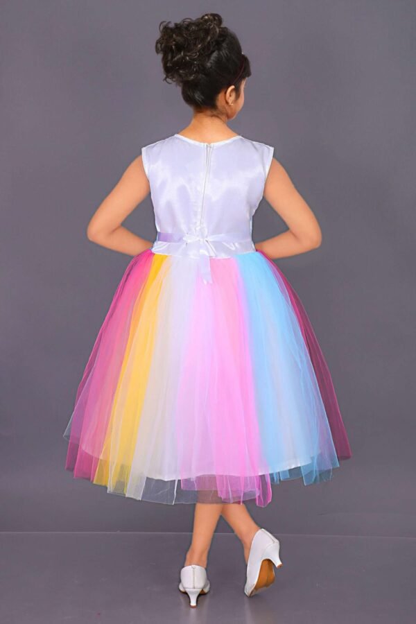 Lighting dress Girls Multicolor Net Frock Unicorn Print - Image 2