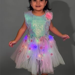 Lighting Dress for Girls - Kids Net Frock, Pink Color