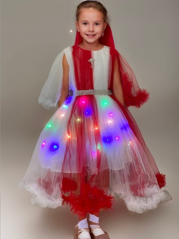 Lighting Dress Girls Red and White Stylish Net Gown Frock