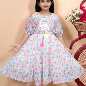 Girls Multicolor Long Chiffon Cloth Frock & Dress